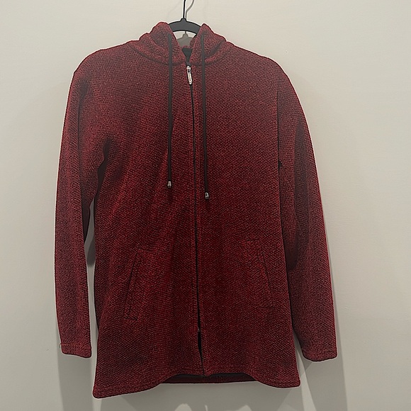 VOGUE New Autumn Long Casual Solid Color Hooded Knitted Cardigan Jacket Red - Picture 3 of 5